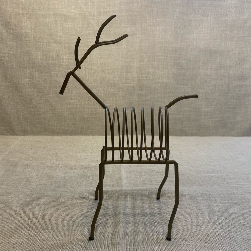 Large abstract vintage Christmas MCM reindeer spring coil metal letter holder.